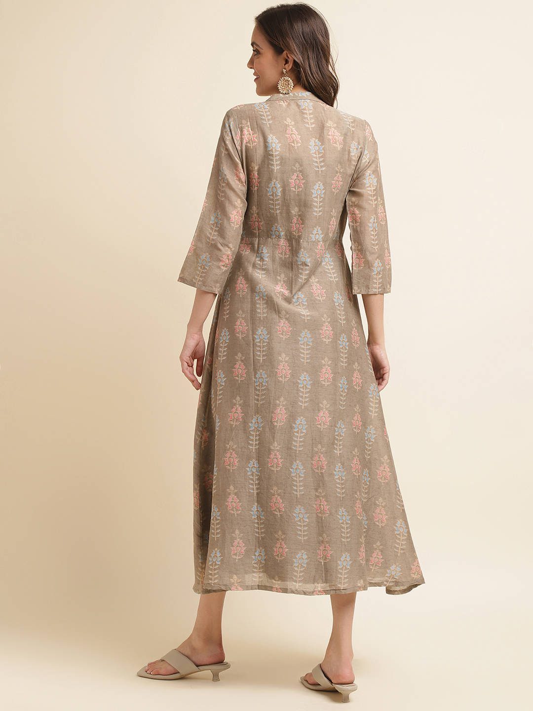 Brown Cotton Flared Dress