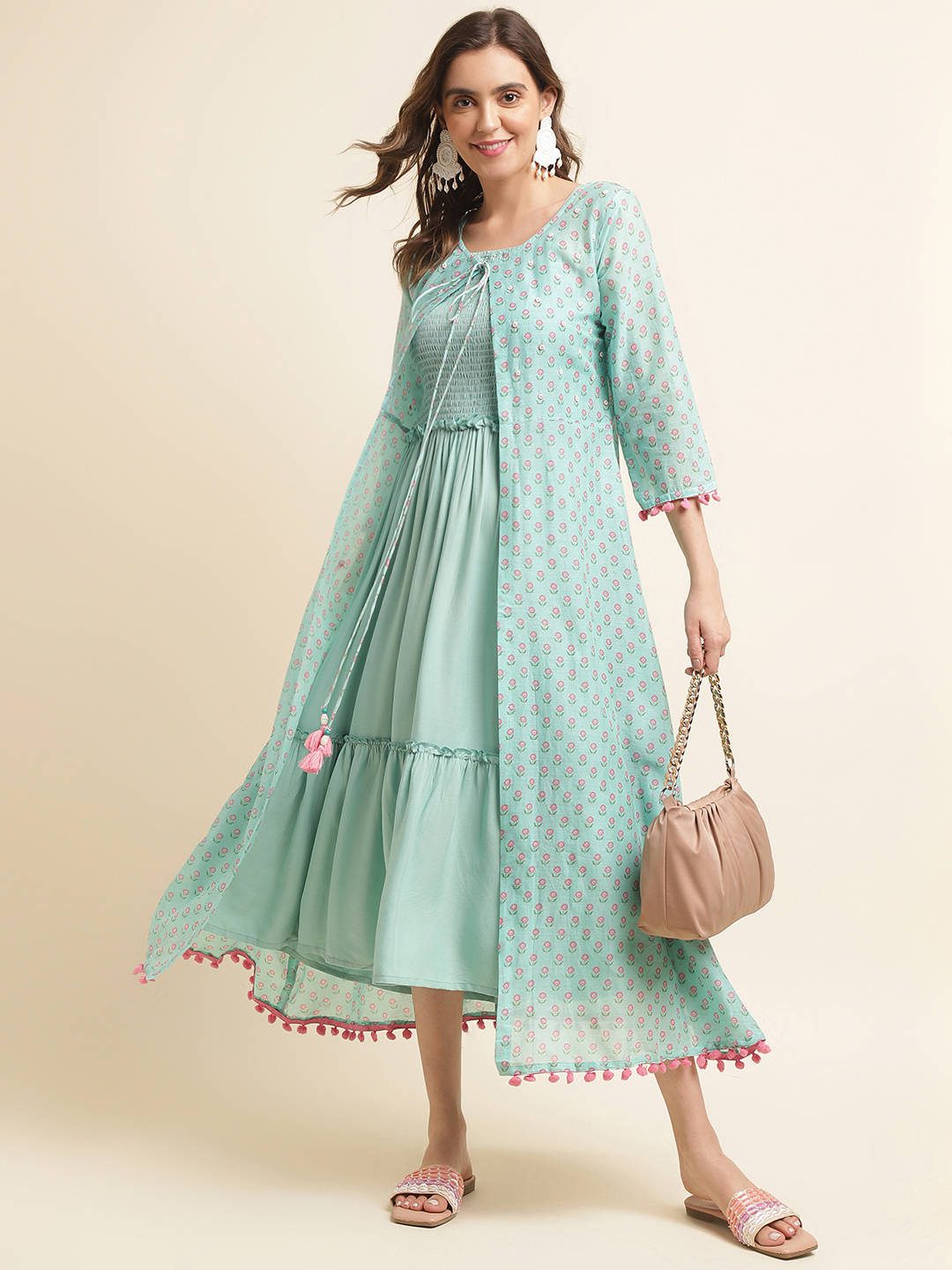 Light Blue Cotton Flare Dress