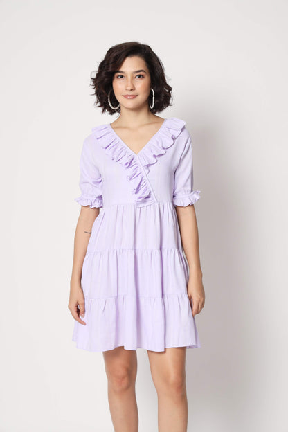 Flare Solid Lavender Viscos Dress