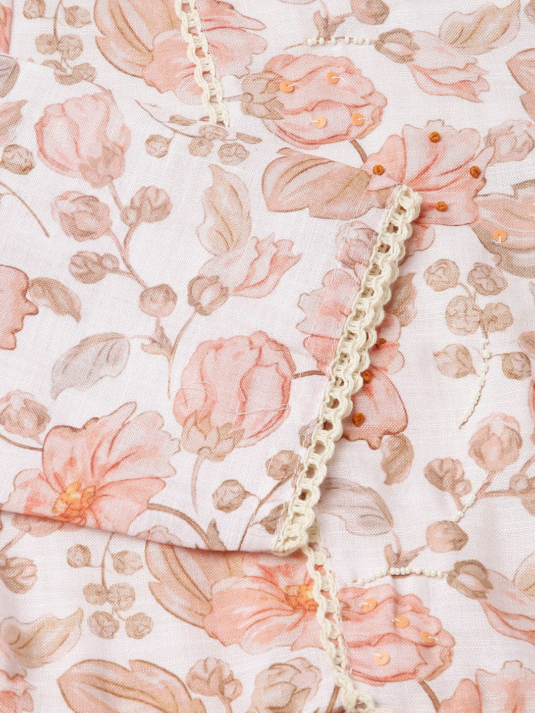 Peach Cotton Floral Print Dress